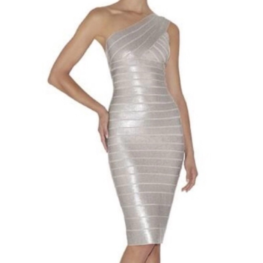 Herve Leger Midi Silver Sequin Dress XS